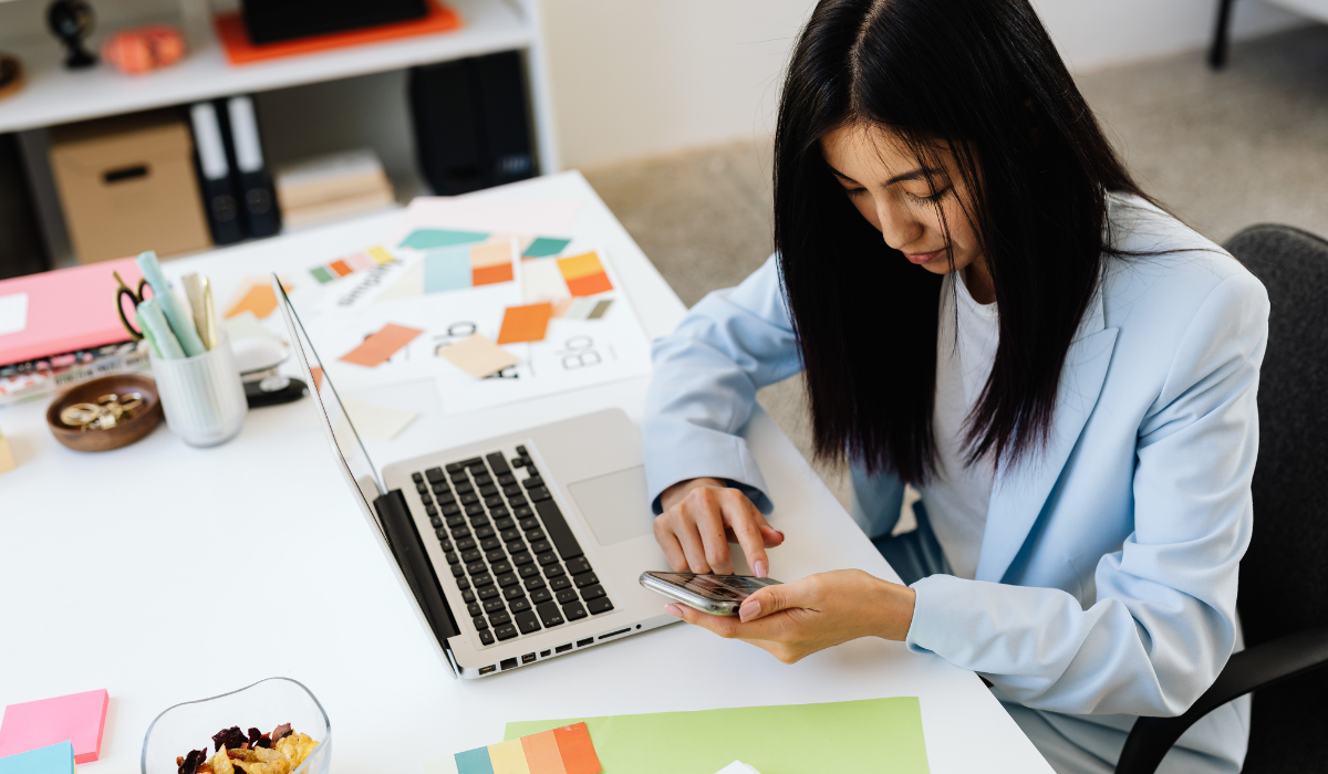 woman phone computer